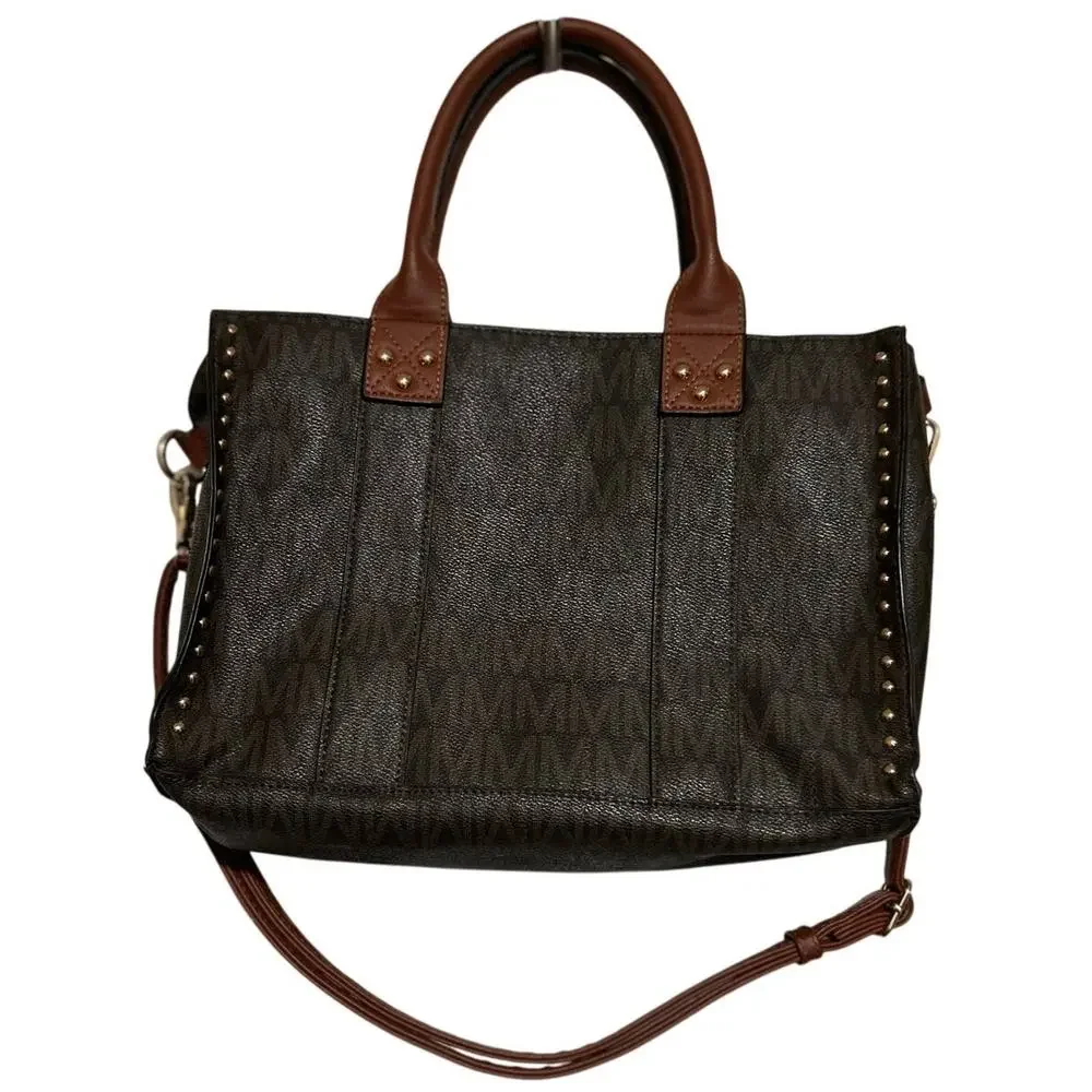 M Marco Collection Brown Monogram‎ 3 pc Set Crossbody Purse Wristlet